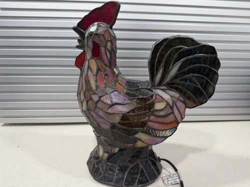 Vintage Tiffany Style 13” Stained Glass Chicken Rooster Farmhouse Table Lamp