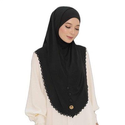 2 piece instant ready to wear Hijab Cotton Ribbed Fabric with Button Closure