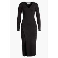 ASTR The Label Cross Front Slit Long Sweater Dress Large Black Knit VNeck NWT