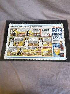 VTG “1963” Hamm’s Beer Placemat Hamm’s Bear & Friend Big Fresh Taste #136 10x15”