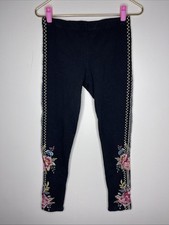 Johnny Was Legging Black Floral Embroidery Size Small Pull On