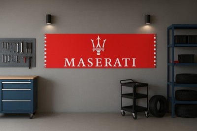 Luxury Car Trident Logo Banner Garage Decor Man Cave Wall Art Sign 71x24 Red