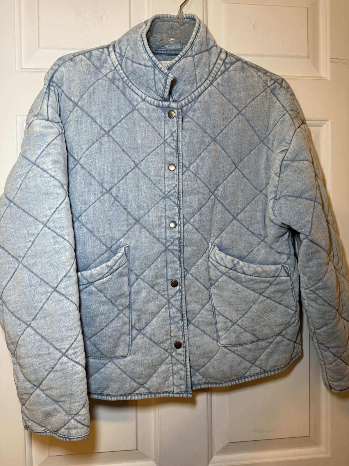 Z Supply Maya Knit Denim Quilted Jacket SMALL Washed Indigo Pockets Sold Out image 3