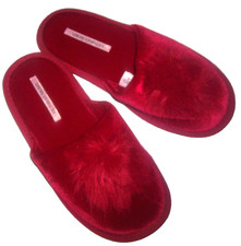 VICTORIA'S SECRET WOMENS POM POM BRIGHT RED SLIP ON COZY SLIPPERS LARGE 9-10 B7