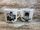 Vtg. 1966 Westfield Batman Double Sided Print Milk Glass Mug (lot Of 2)