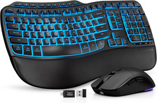 Ergonomic Wireless Keyboard and Mouse Combo, Rechargeable 4000Mah Backlit Keyboa