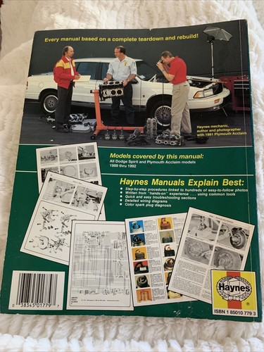 Haynes Repair Manual 1779  Dodge Spirit & Plymouth Acclaim 1989-1992. - Picture 2 of 3