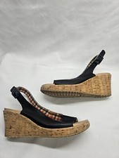 Crocs A Leigh Black Leather Cork Wedge Heel Slingback Sandal Shoes 11848 Women 8