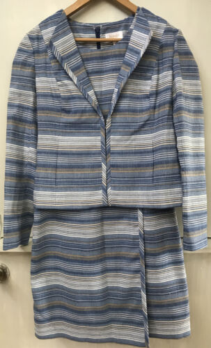 Laundry by Shelli Segal Dress And Jacket Suit Blue Stripe Womens Size 10 - Picture 1 of 7