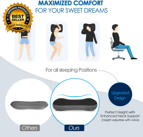 Camping Pillow with Removable Cover - Ultralight Inflatable Pillow for Neck Lumb - Picture 7 of 12