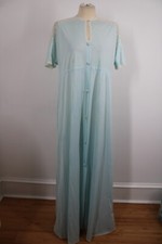 Vtg Vanity Fair 34 Blue Long Button Front Gown House Dress Nylon Antron