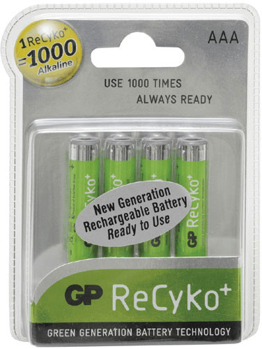 Piles rechargeables LR03 anti panne GP Recyko 1000mAh pour lampe torche