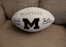 Rick Volk signed Michigan Wolverines white panel Logo football-1966 All American
