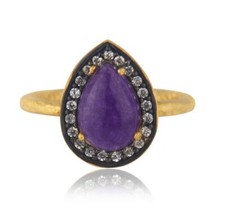 Aventurine And Cz Gemstone Stack Ring 925 Silver Wedding Gift Jewelry