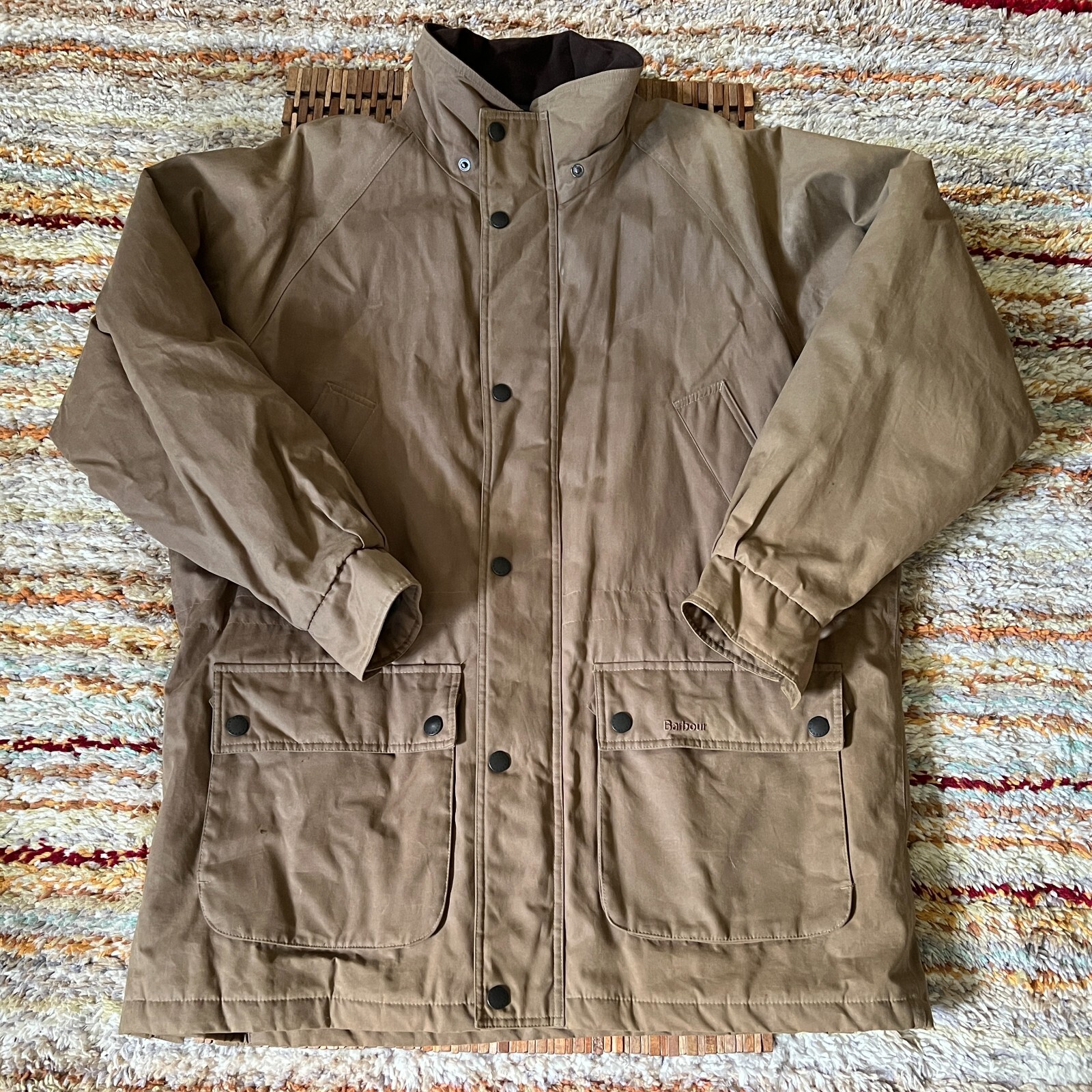 Barbour Duracotton Waxed Canvas Jacket Parka Tartan Plaid Lined Khaki Men's XL