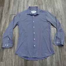 Mizzen Main Shirt Mens L Navy Check Beckett Trim Fit Stretch Made in USA