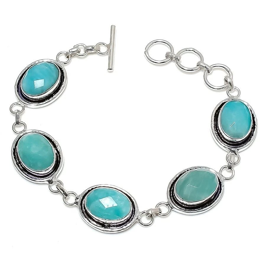 VALENTINO "Bracciale Gioielli Argento Sterling 925 Pietra Preziosa Amazzonite Verde Fatto a Mano Taglia 7 8"