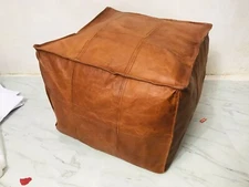 Genuine Leather Goat hide Square Ottoman Cover Footstool Pouffe Pouf