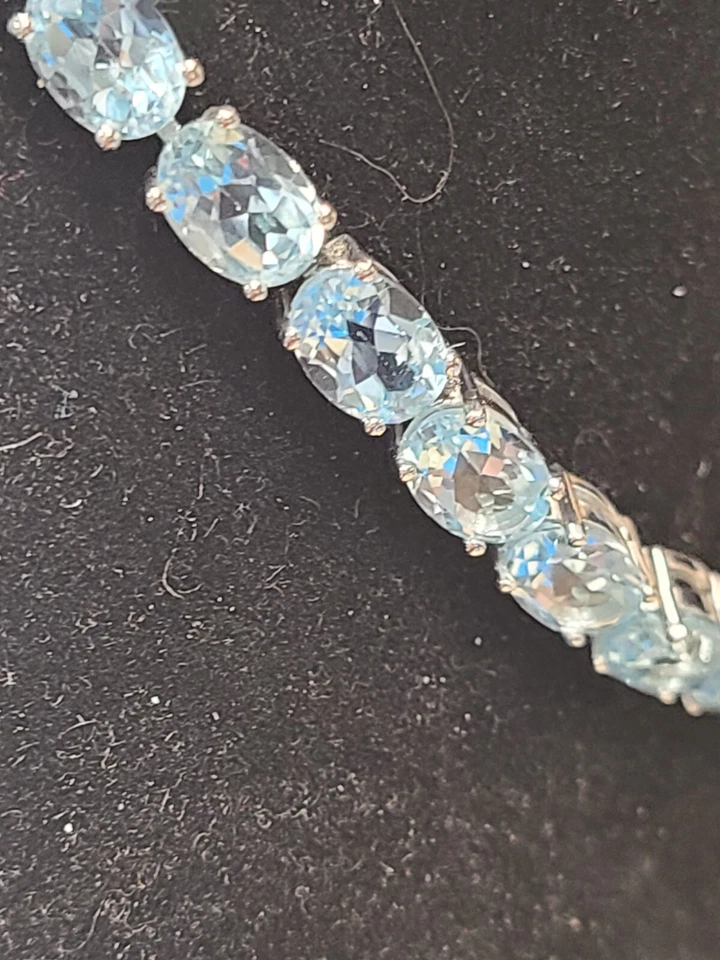 Brazalete de plata de ley chapado en rodio 19,40 ctw topacio azul hielo 8" JTV Foto 2 de 3
