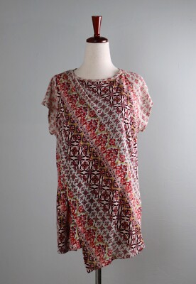 #ad #ad SUNDANCE Catalog $118 Tiered Layered Mixed Print 100% Linen Tee Top Size Small $7.99