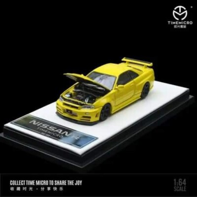 Time Micro 1:64 Model Car Nissan GTR 34 Open Hood Alloy Die-Cast-Yellow - Orange
