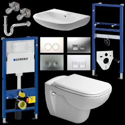 Komplettset Duravit D-Code WC u. Waschtisch inkl. Elemente mit Drückerplatte