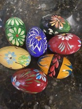 7 Piece Set Of Easter Hand-painted Wooden Eggs.