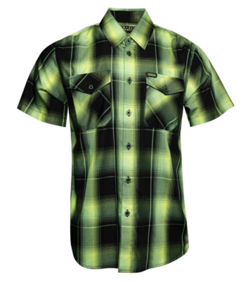 Dixxon Flannel Radium Green Black Plaid Bamboo Short Sleeve Shirt | eBay