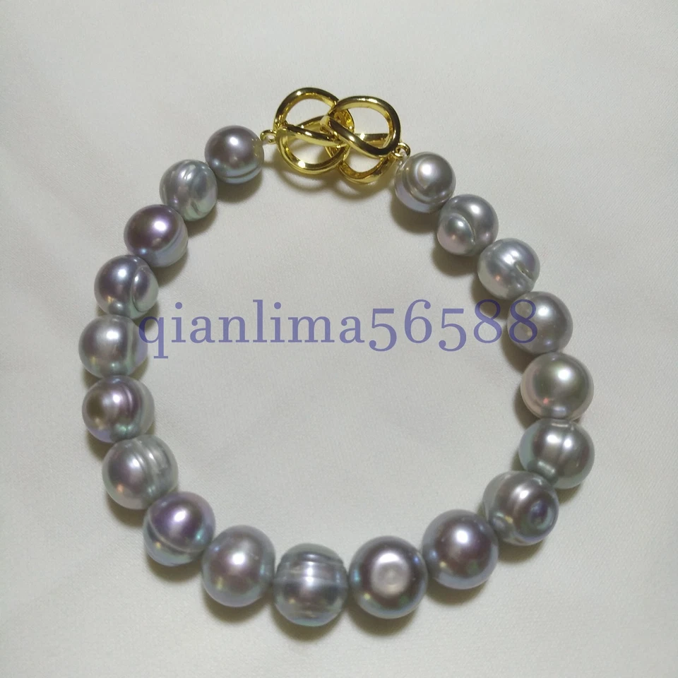Huge Baroque South Sea AAA Gray Pearl Bracelet 7.5-8" Yellow Gold Plated - Image 2 of 4