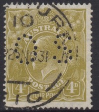 AUSTRALIA 1926-30 4d  YELLOW - OLIVE KGV STAMP  