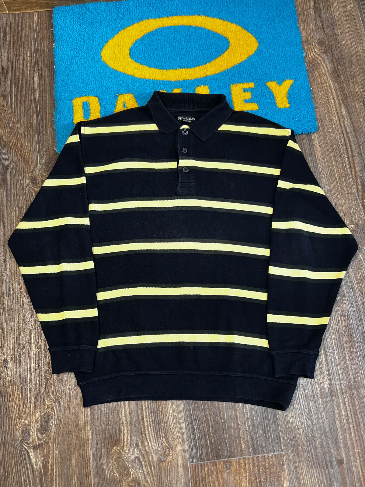 Polo da uomo vintage Yves Saint Laurent collo a righe cotone taglia L