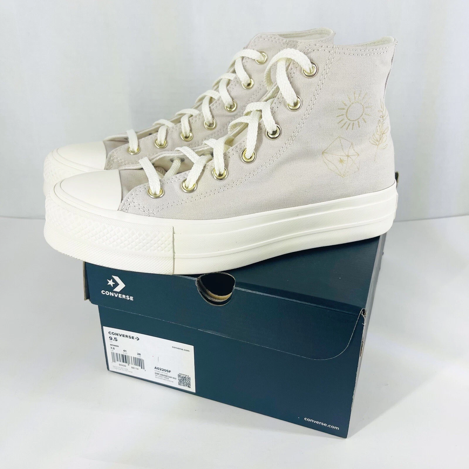 Scarpe Converse Chuck Taylor All Star Lift plateau elementi dorati sabbia 9 5 LEGGI