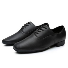 Mens Round Toe Flats Black faux Leather Ballroom Morden Latin Jazz Dance Shoes