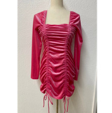 Wild Fable Women's Long Sleeve Ruched Velvet Bodycon Dress Pink Size Med