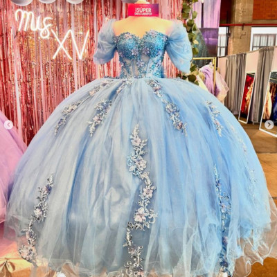 blue dress princess Princess A Line Off the Shoulder Corset Prom Dress with Lace Ruffles Blue / 00