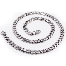 16-30" Stainless Steel Silver Chain Cuban Curb Necklace 3/5/7/9/11mm Womens Mens