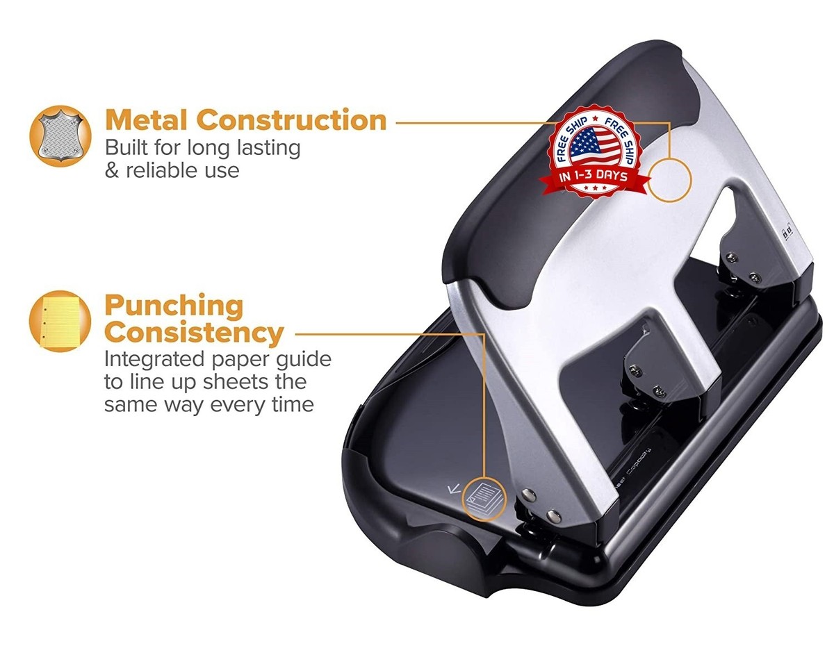 Locher Per Ufficio - Capacit&agrave; 20 Fogli, In Plastica E Metallo, Colore Nero