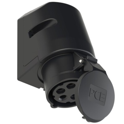 16A CEE Wandsteckdose IP44 5-polig schwarz  Steckdose 5p 6h PCE 115-6x #43