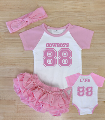 Dallas Cowboys Pink CeeDee Lamb Outfit Jersey Bodysuit With