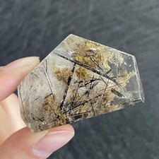 Natural Black Quartz Rutilated Crystal Freeform Polished Quartz Rock Healing