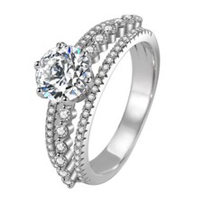 1.5ct Round Cut AAA Cz Band Women's 925 Silver Engagement Wedding Ring Size 4-9