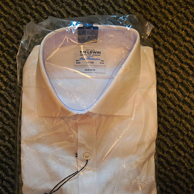 T.M.Lewin Men's White Non-Iron Twill Fitted Dress Shirt 16.5 34/35