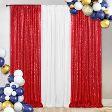 Sequin Curtain Backdrop 2FT x 8FT Red 2 PCS Background for Wedding Party Set