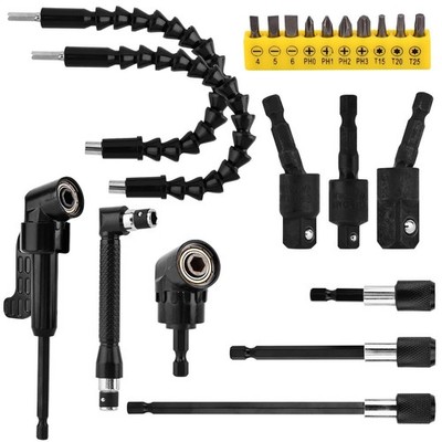 21Pcs Right Angle Drill Attachment Set Include 2Pcs Flexible Drill Bit Extens...