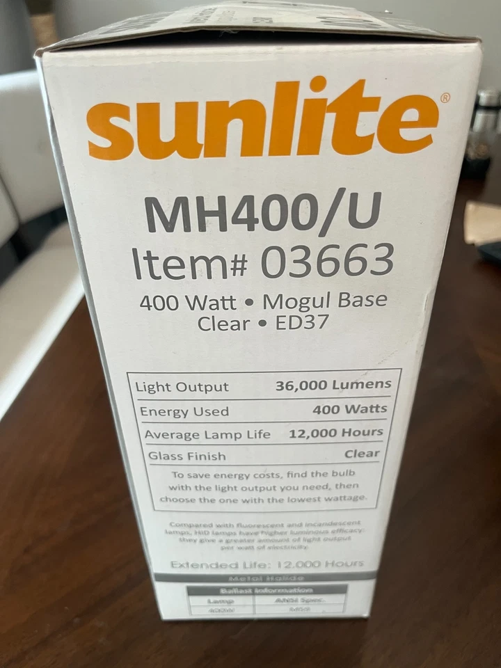 Sunlite MH400/U/MOG 400 Watt Metal Halide Light Bulb, Clear FREE SHIPPING - Image 2 of 4