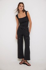 Free People We The Free Park Ave Pants XS Cargo Black Cotton Trousers NEW 47451