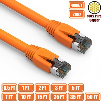 0.5-50FT CAT8 RJ45 Network LAN Ethernet S/FTP Cable Copper Wire 40Gb Orange LOT