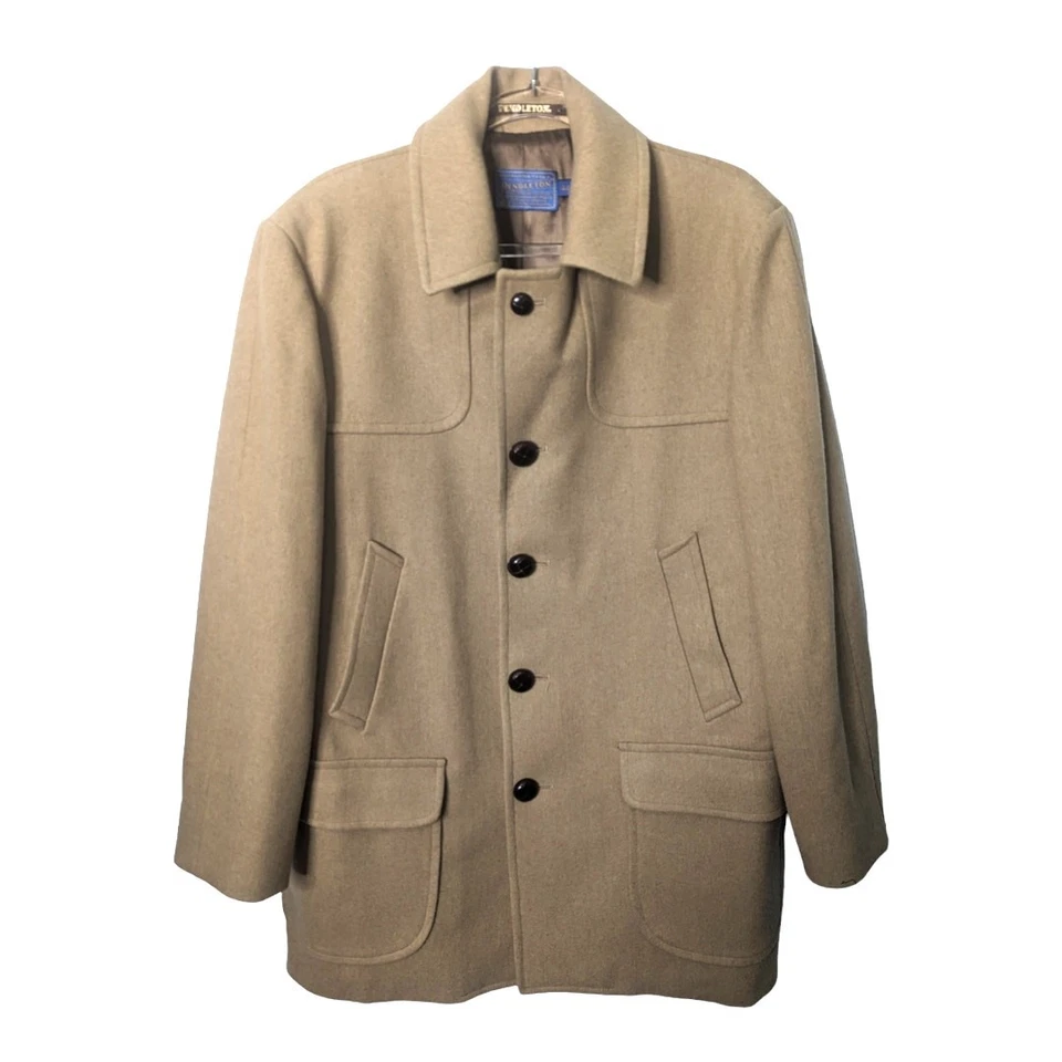 Pendleton Tan Wool Car Coat Mid Length Men's Coat Button Front VTG 90's Size 44  - Image 2 of 4