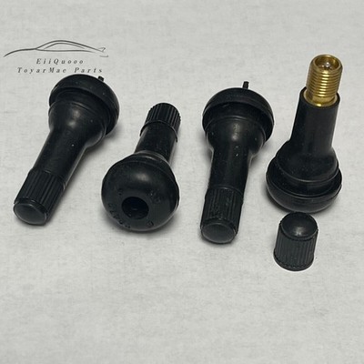 1 set of 4 pcs TR413 SNAP-IN TIRE VALVE STEMS WITH CAPS BLACK RUBBER #nm