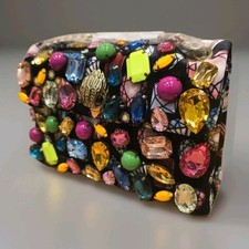 Kurt Geiger Mini Kensington Velvet Black Large Crystal Embellished Bag RRP £239